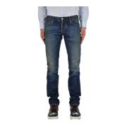 Slim-fit Blå Bomuld Jeans med Vintage Rifter