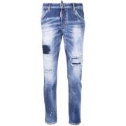 Marineblå Skinny Jeans med Malingssprøjt