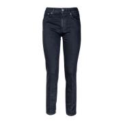 Dame 5-lomme Jeans. Slim Fit, Almindelig Talje og Hem. Fremstillet i Italien.