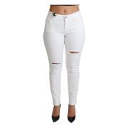 Hvide Rippede Skinny Jeans