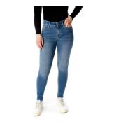 Highwaist Skinny Fit Jeans med Distressed Detaljer