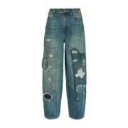 Blå Distressed Denim Wide Leg Jeans